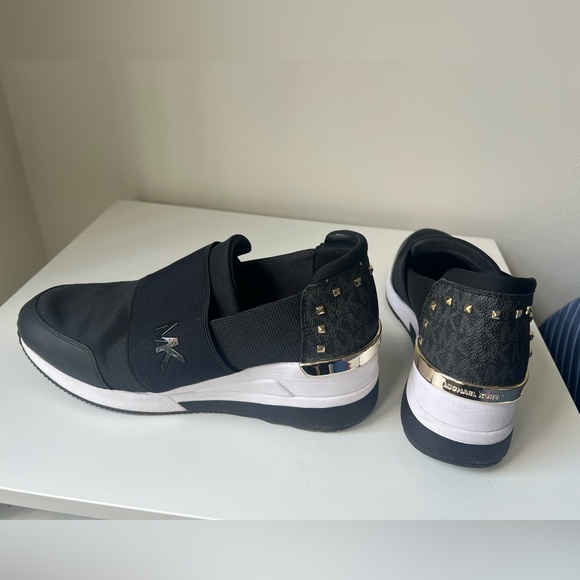 Michael Kors Black and Gold Studded Sneakers - Picture 1 of 12